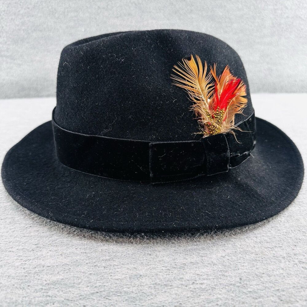 GIORGIO BRUTINI- Men's Size Large Black with Black Band Wool Fedora Hat  H6
